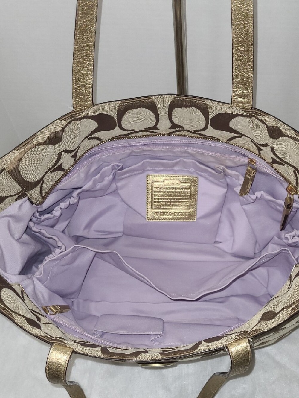 Coach Khaki Signature Tote with Gold Trim - Picture 3 of 16